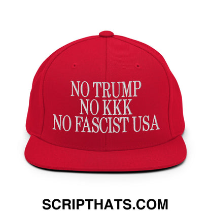 No Trump, No KKK, No Fascist USA Embroidered Flat Brim Bill Snapback Hat Red