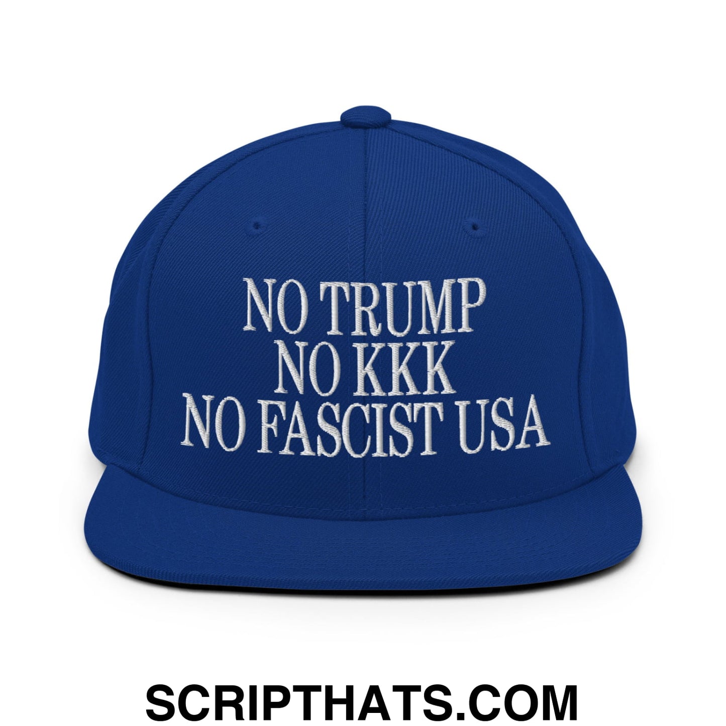 No Trump, No KKK, No Fascist USA Embroidered Flat Brim Bill Snapback Hat Royal Blue