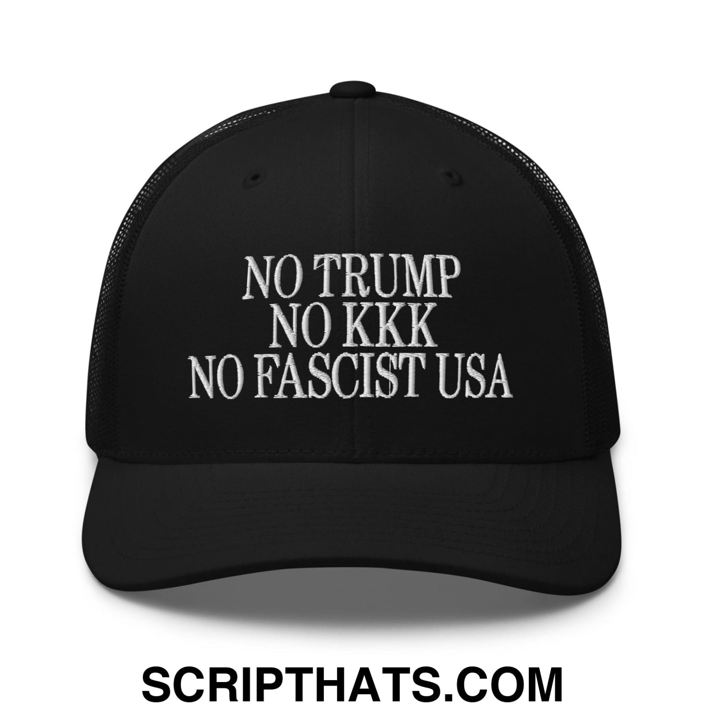 No Trump, No KKK, No Fascist USA Embroidered Retro Mesh Trucker Hat Black