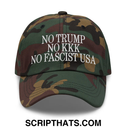 No Trump, No KKK, No Fascist USA Embroidered Unstructured Dad Hat Green Camo
