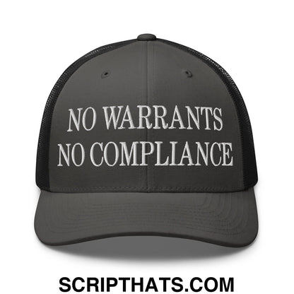 No Warrants No Compliance Embroidered Mesh Trucker Hat Charcoal Black