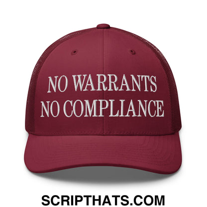 No Warrants No Compliance Embroidered Mesh Trucker Hat Cranberry
