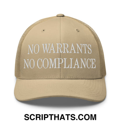 No Warrants No Compliance Embroidered Mesh Trucker Hat Khaki