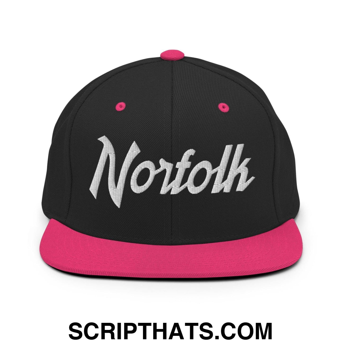Norfolk Script Snapback Hat Black Neon Pink