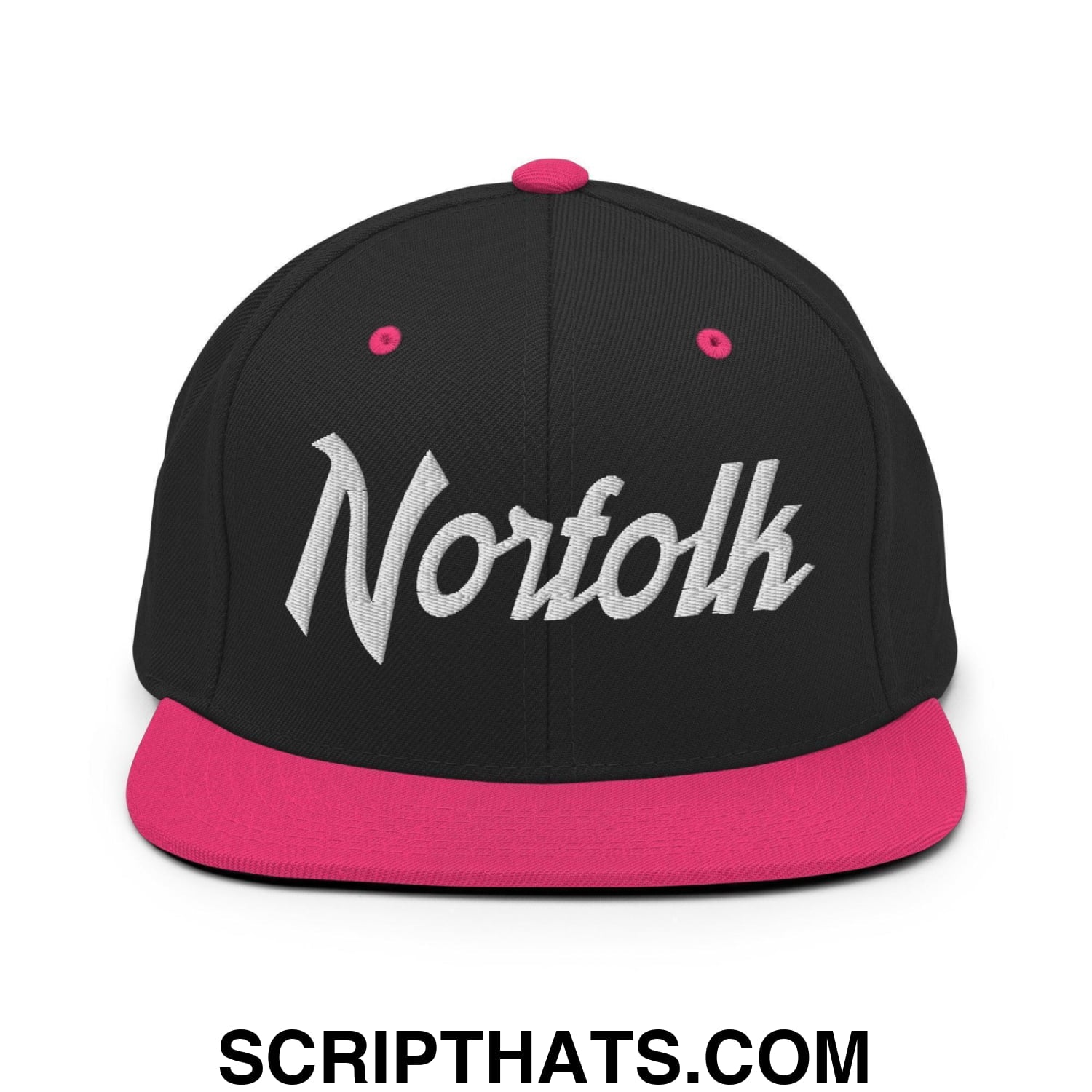 Norfolk Script Snapback Hat Black Neon Pink