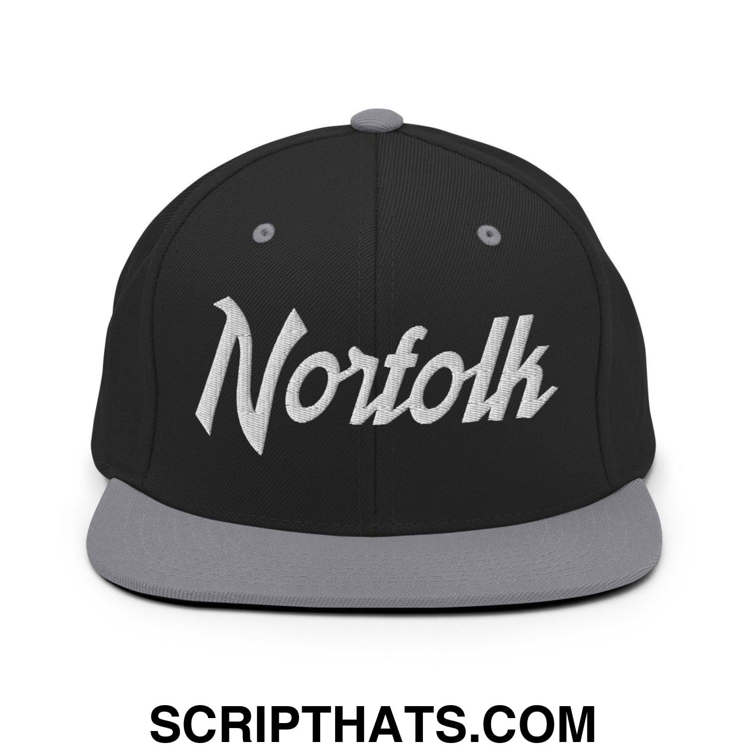 Norfolk Script Snapback Hat Black Silver