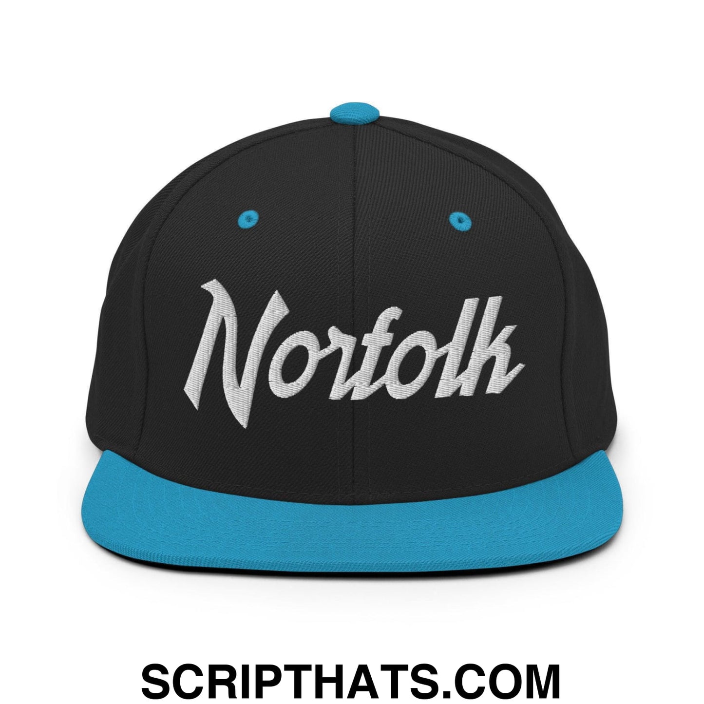 Norfolk Script Snapback Hat Black Teal