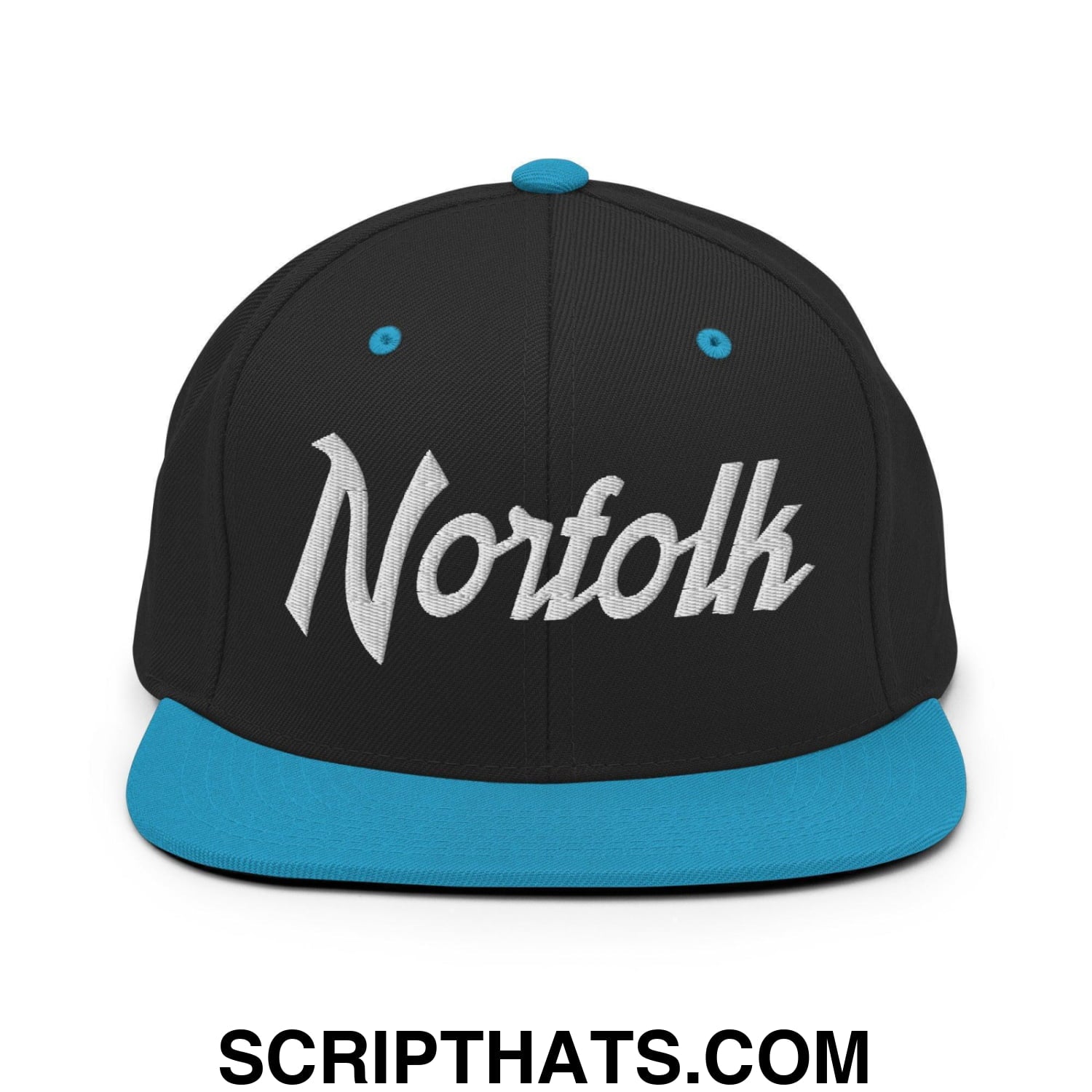 Norfolk Script Snapback Hat Black Teal