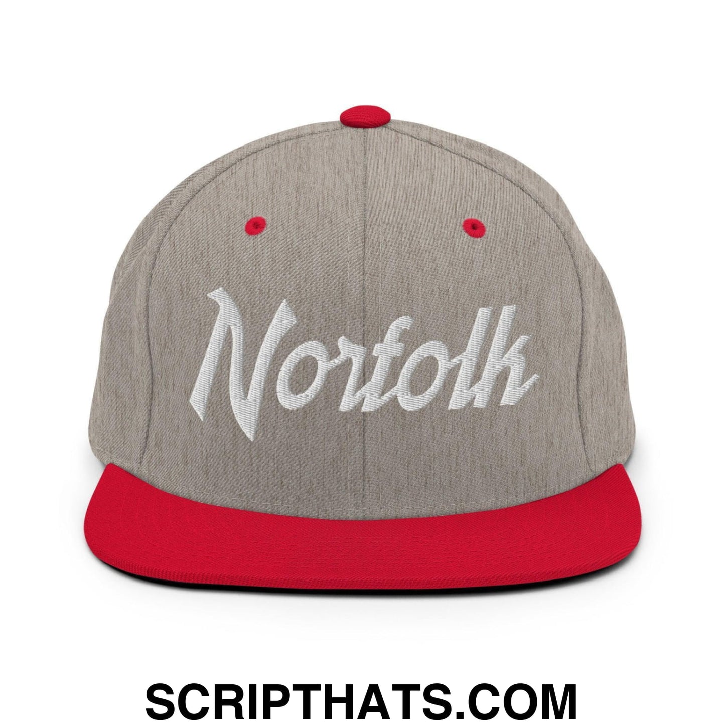 Norfolk Script Snapback Hat Heather Grey Red