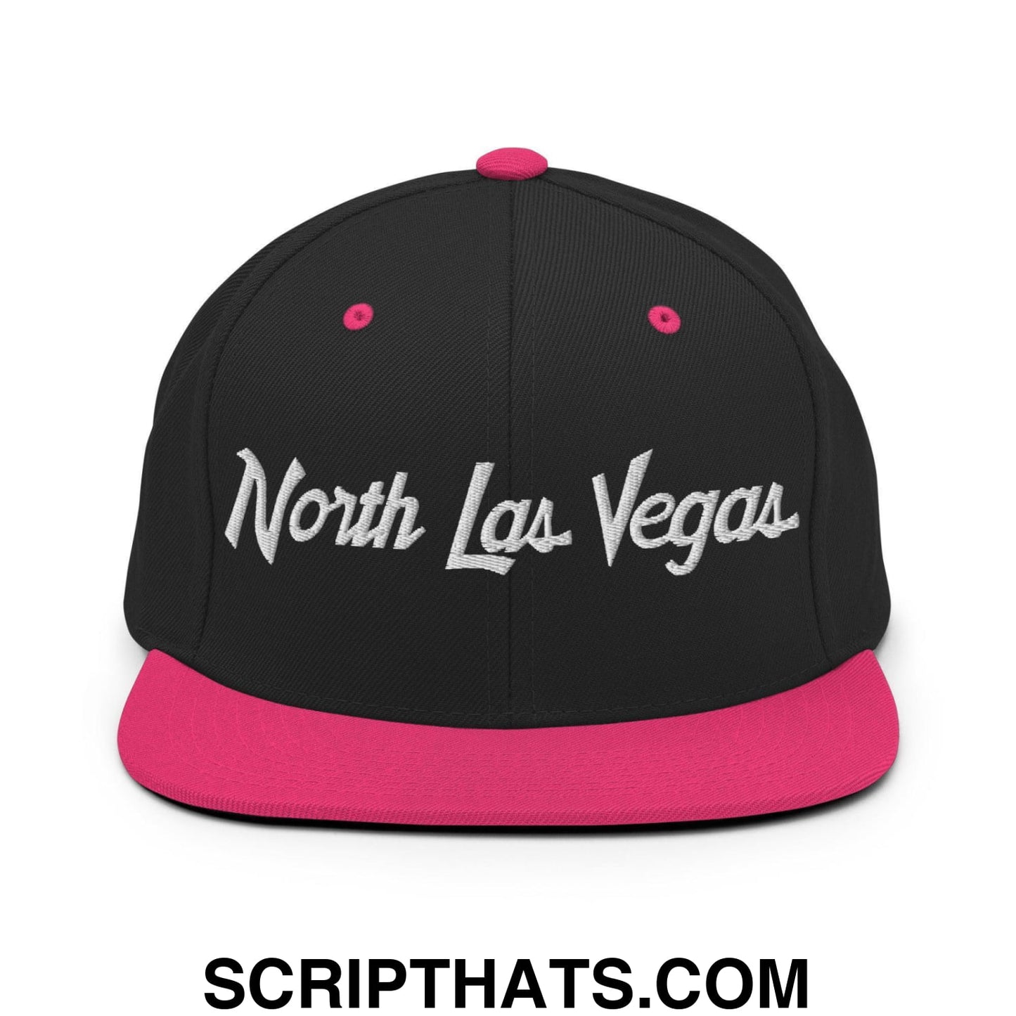 North Las Vegas Script Snapback Hat Black Neon Pink