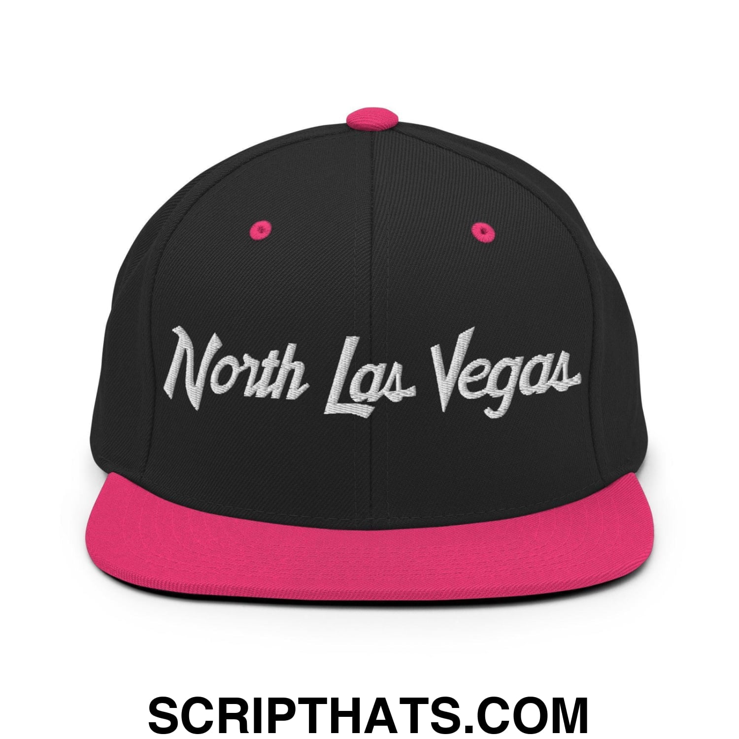 North Las Vegas Script Snapback Hat Black Neon Pink