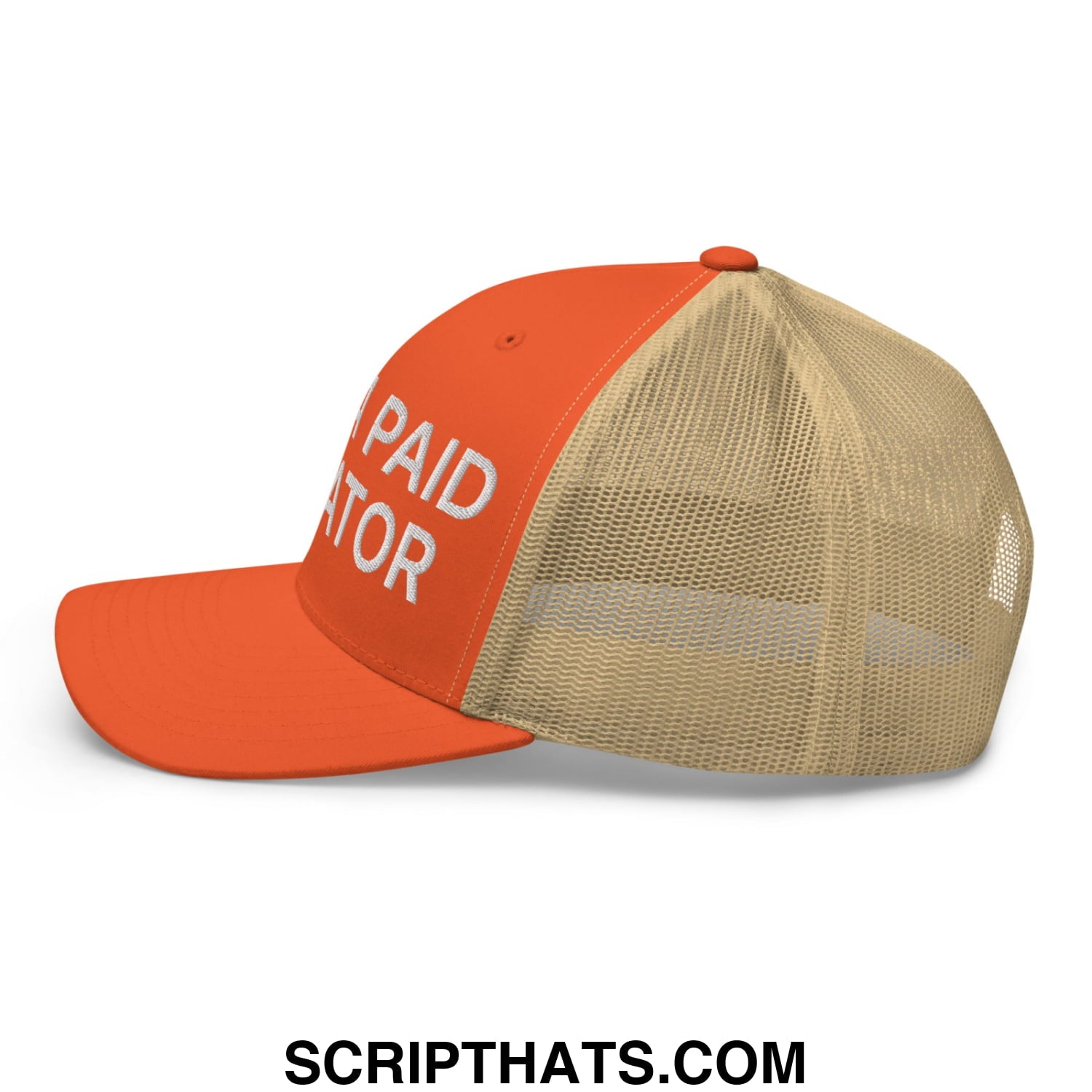Not a Paid Agitator Embroidered Mesh Trucker Hat Rustic Orange Khaki