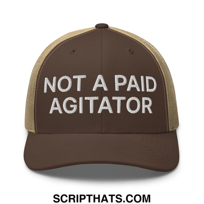 Not a Paid Agitator Embroidered Mesh Trucker Hat Brown Khaki