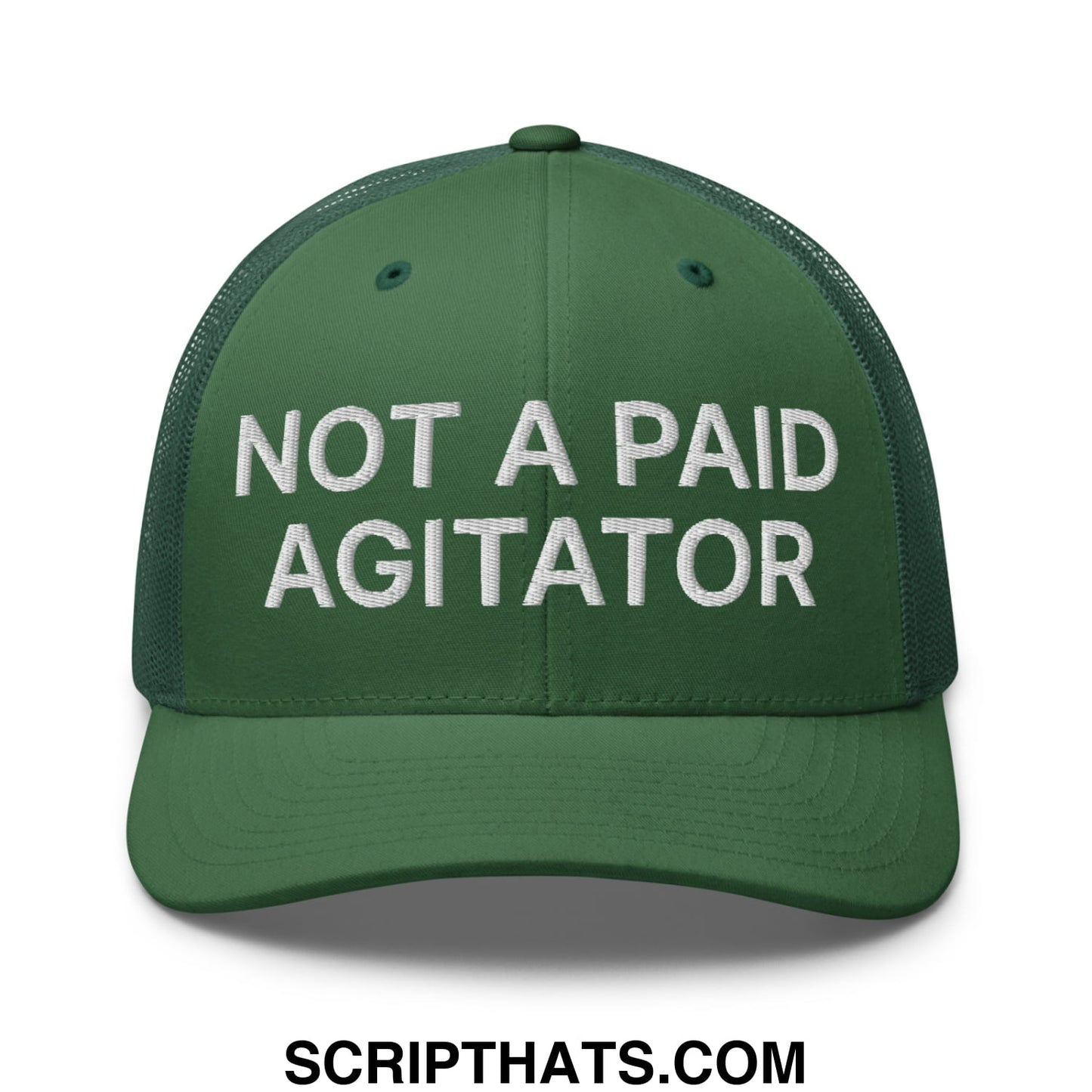 Not a Paid Agitator Embroidered Mesh Trucker Hat Evergreen