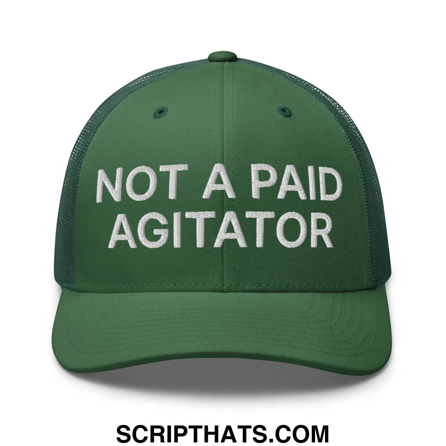 Not a Paid Agitator Embroidered Mesh Trucker Hat Evergreen