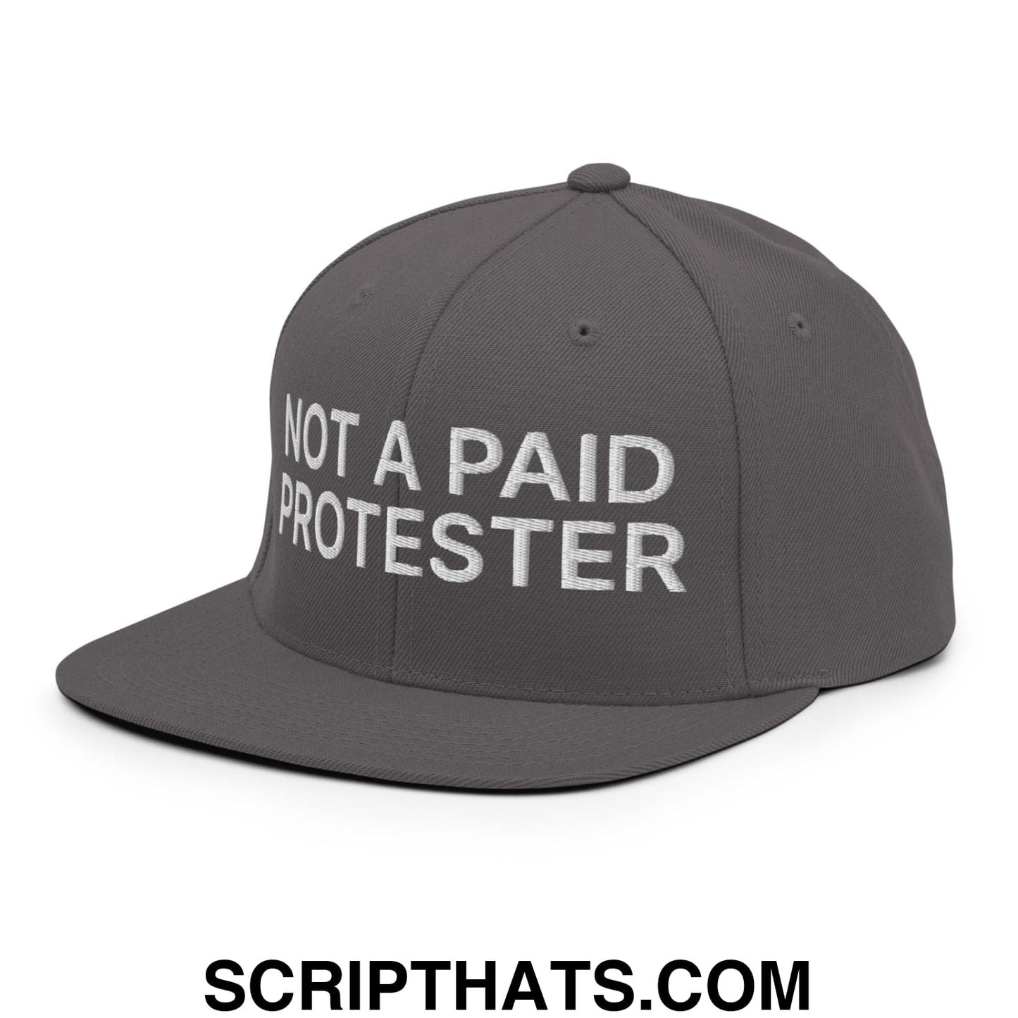 Not a Paid Protester Embroidered Flat Bill Brim Snapback Hat Dark Grey