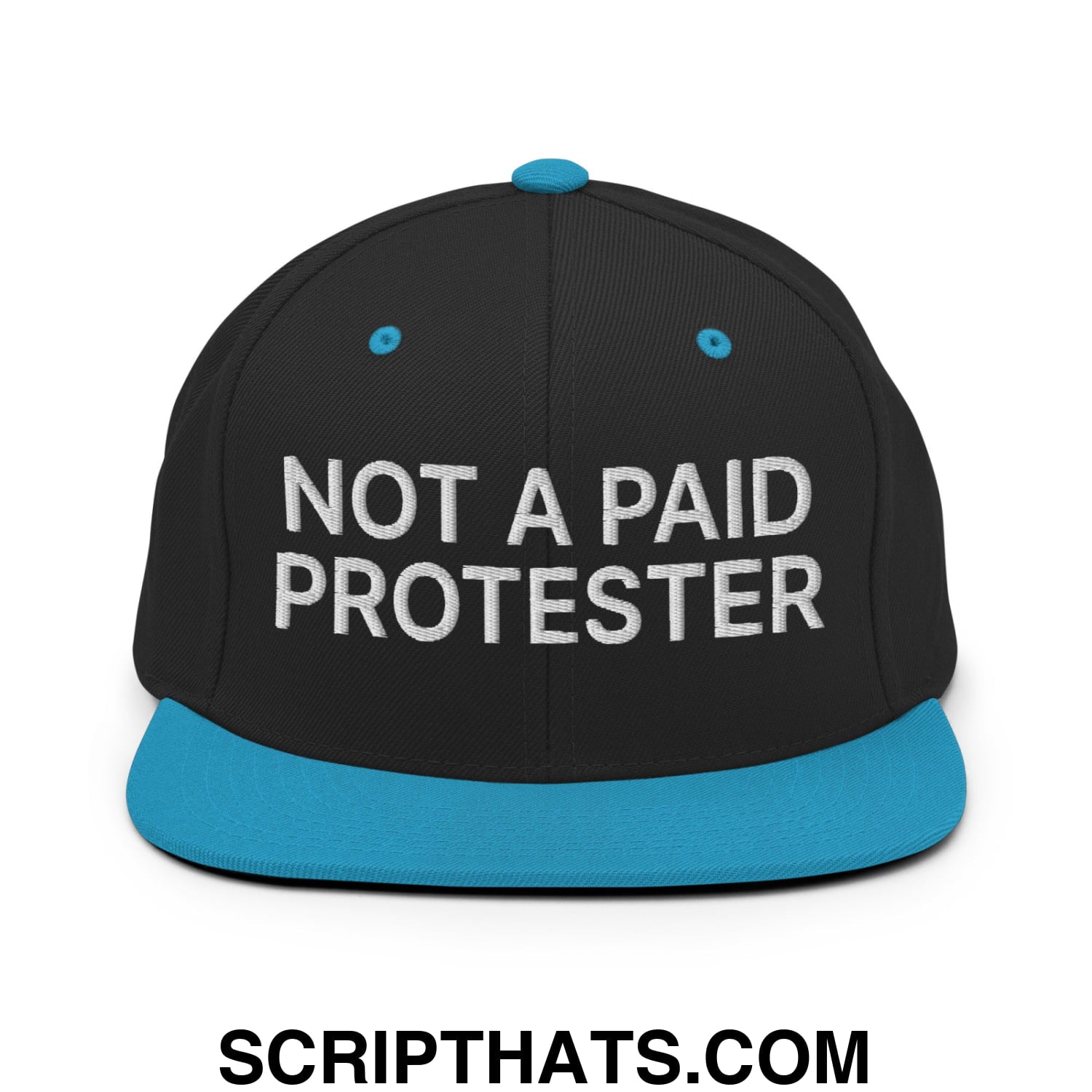 Not a Paid Protester Embroidered Flat Bill Brim Snapback Hat Black Teal