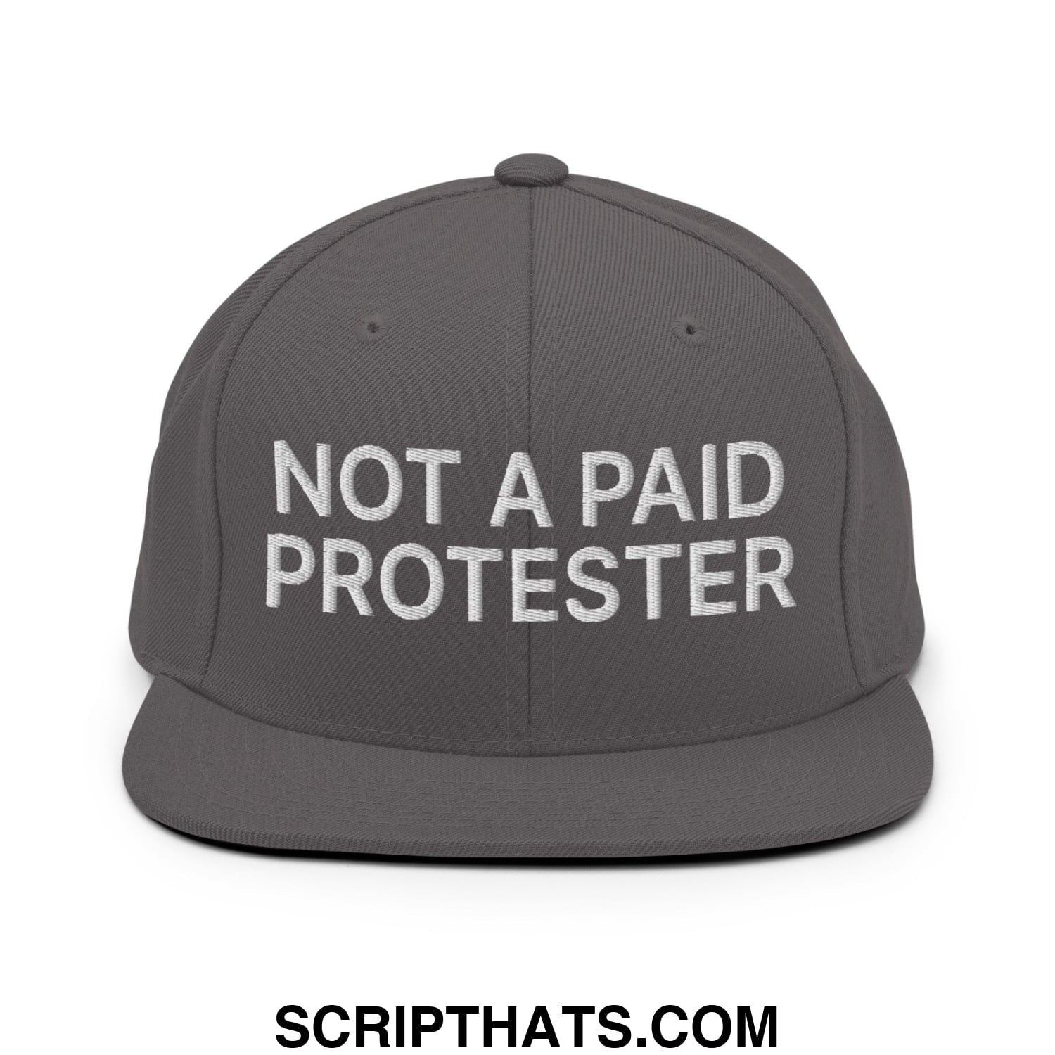 Not a Paid Protester Embroidered Flat Bill Brim Snapback Hat Dark Grey