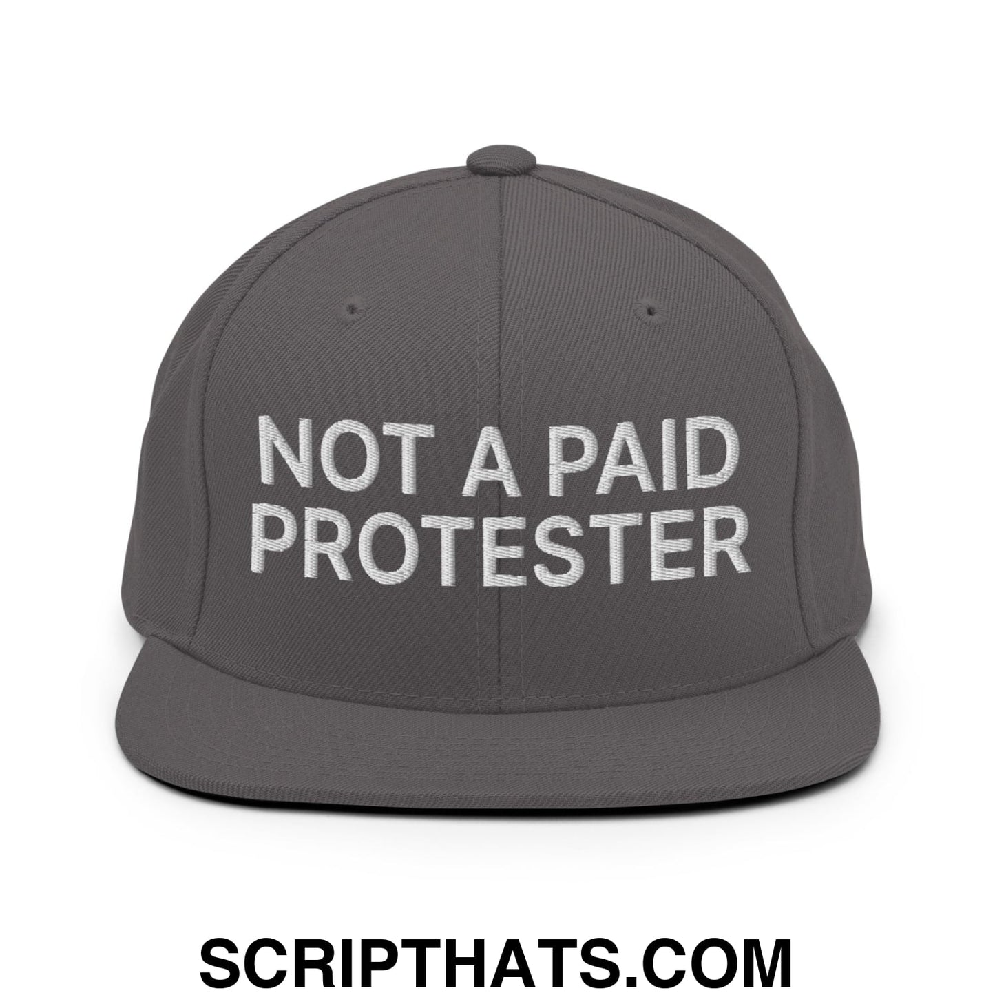 Not a Paid Protester Embroidered Flat Bill Brim Snapback Hat Dark Grey