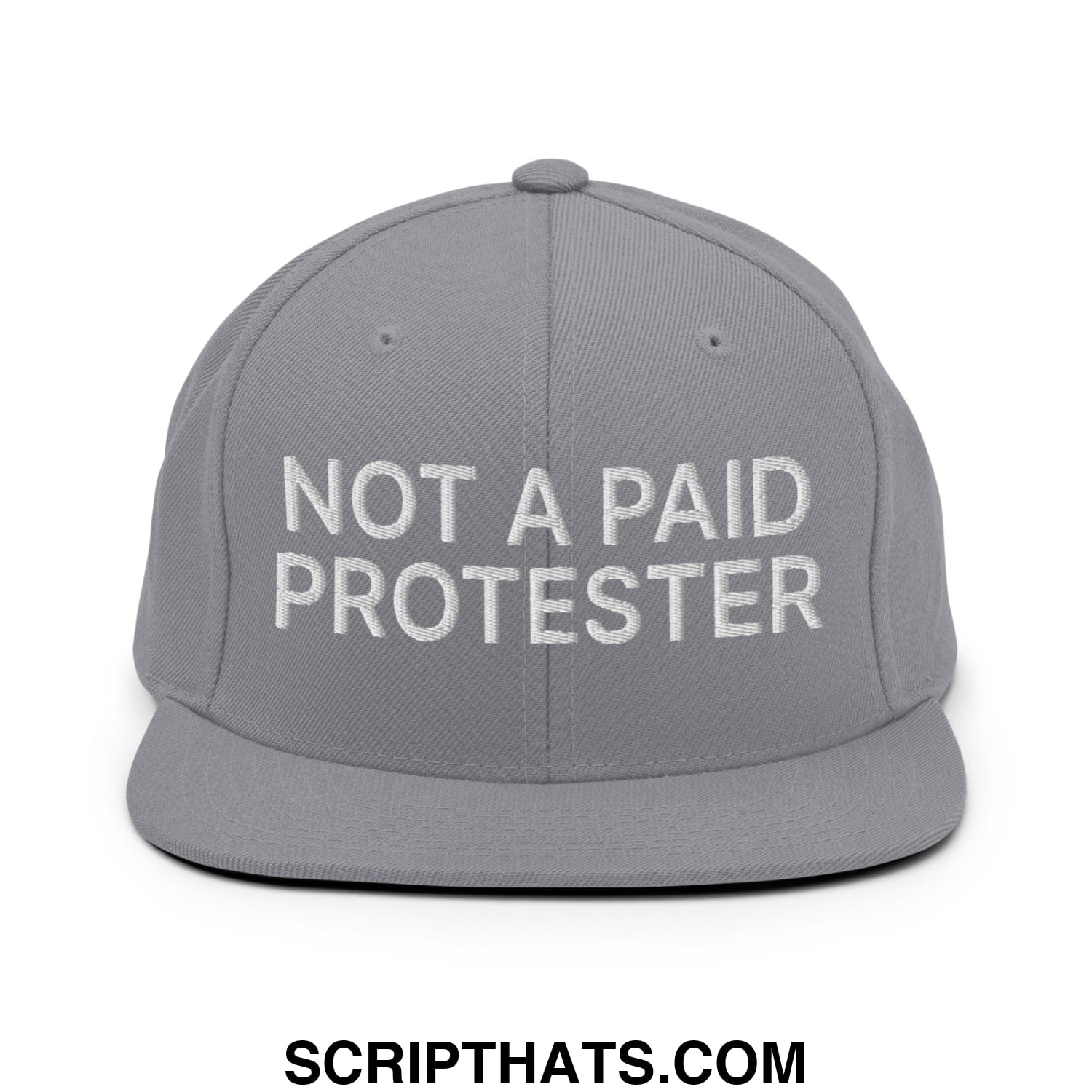 Not a Paid Protester Embroidered Flat Bill Brim Snapback Hat Silver