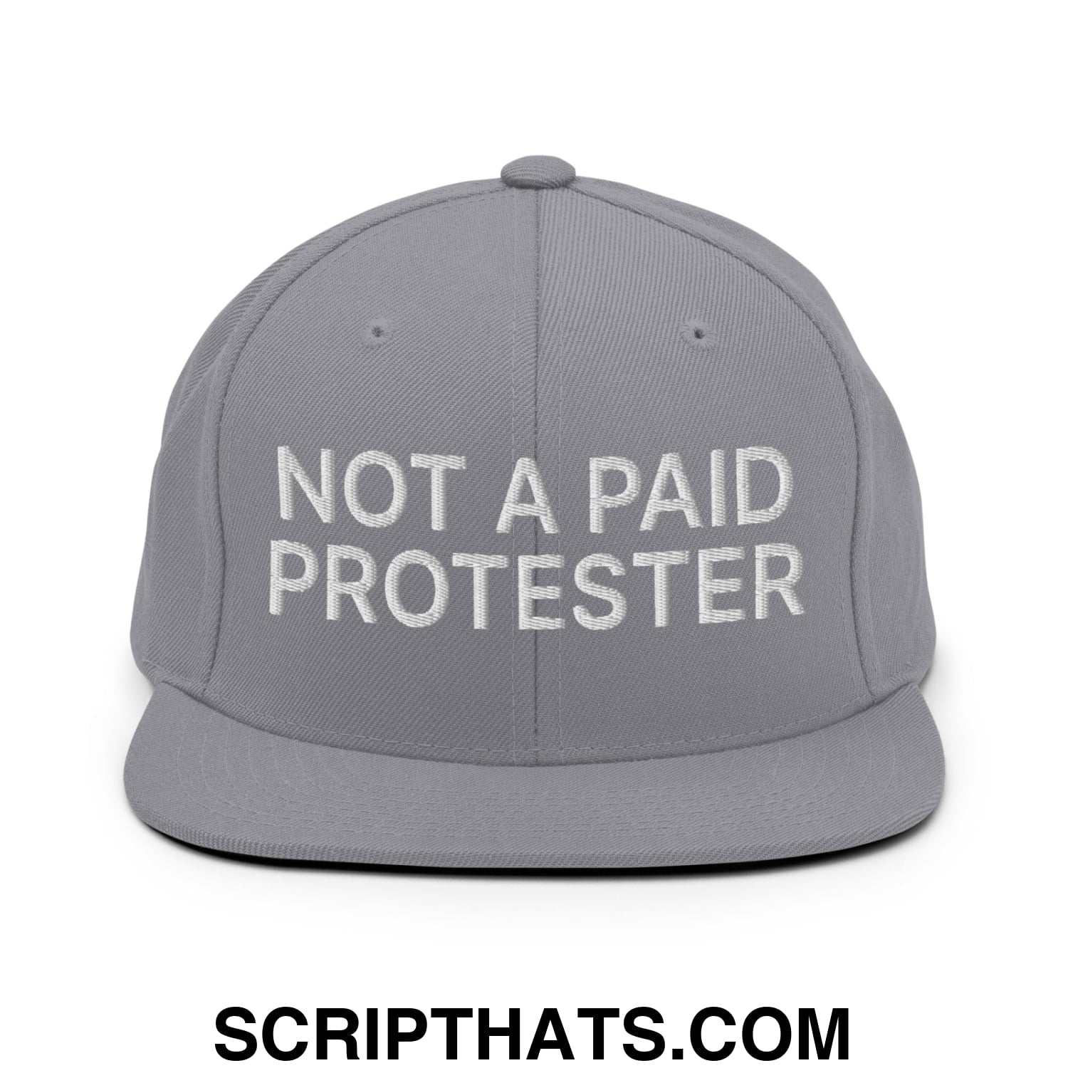 Not a Paid Protester Embroidered Flat Bill Brim Snapback Hat Silver