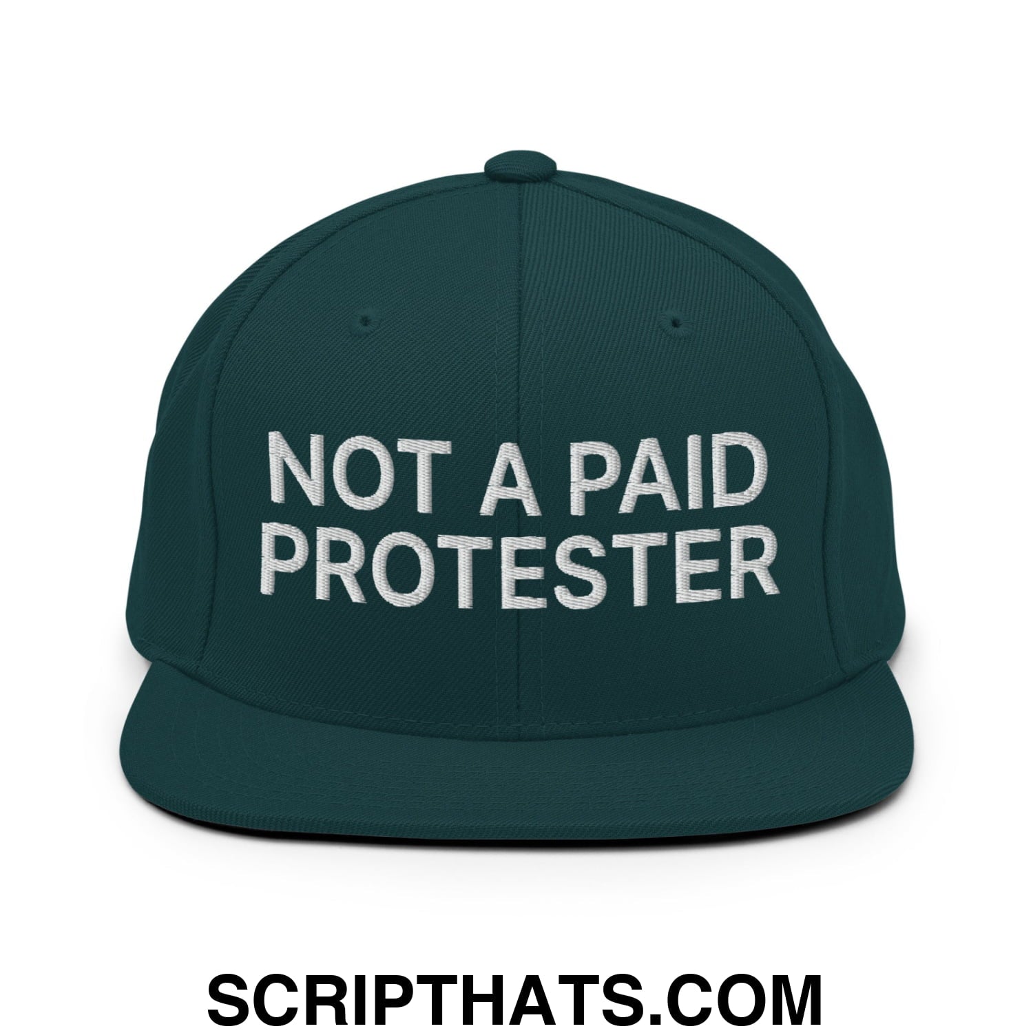 Not a Paid Protester Embroidered Flat Bill Brim Snapback Hat Spruce