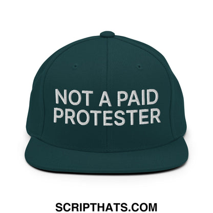 Not a Paid Protester Embroidered Flat Bill Brim Snapback Hat Spruce