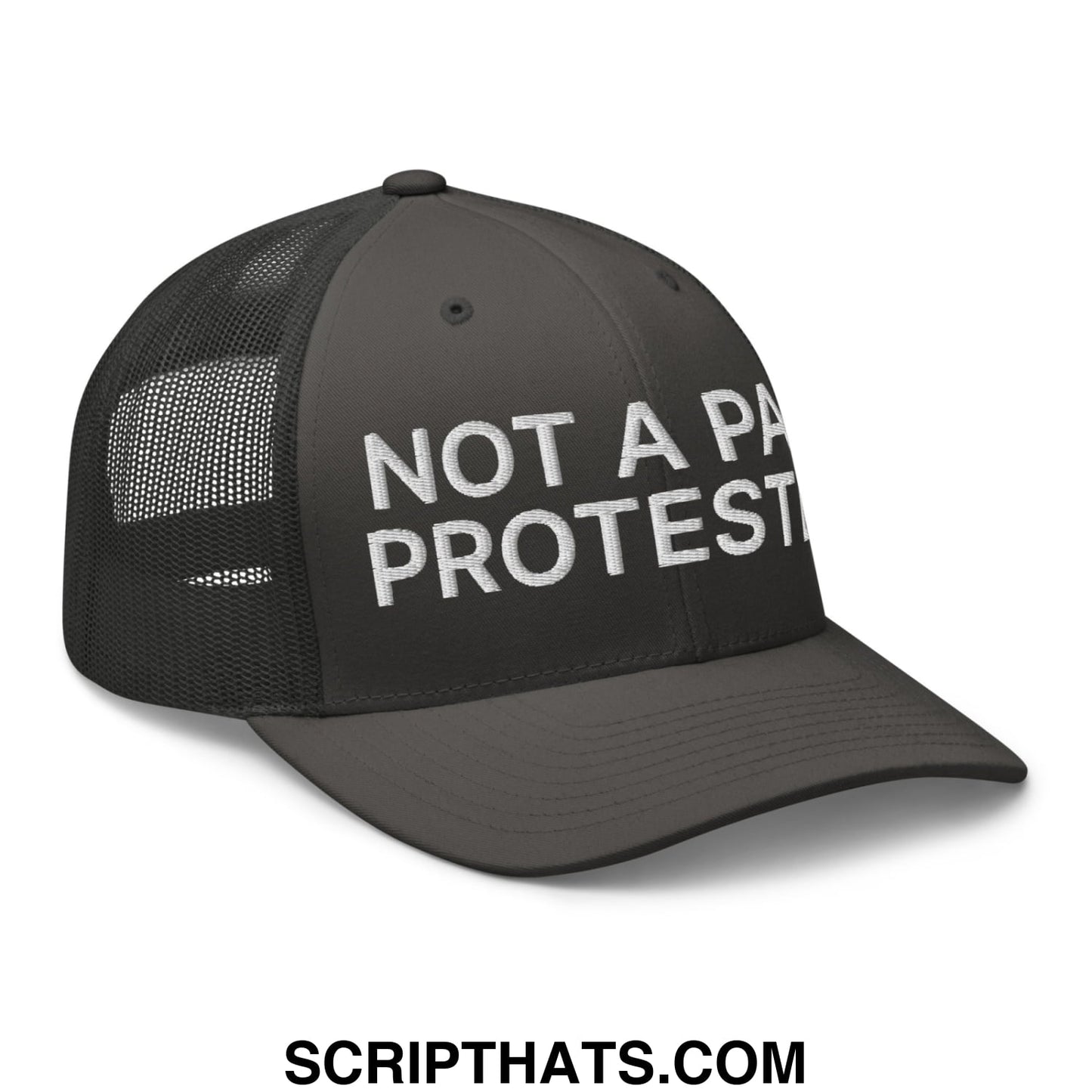 Not a Paid Protester Embroidered Mesh Trucker Hat Charcoal