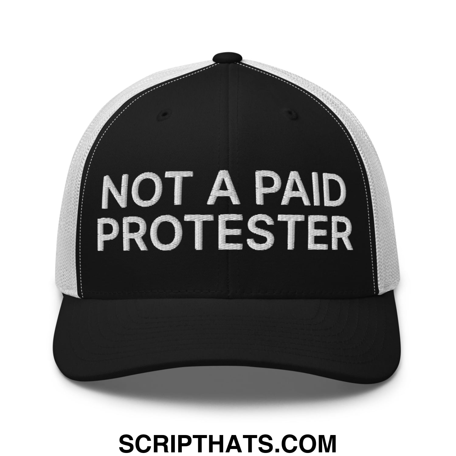 Not a Paid Protester Embroidered Mesh Trucker Hat Black White