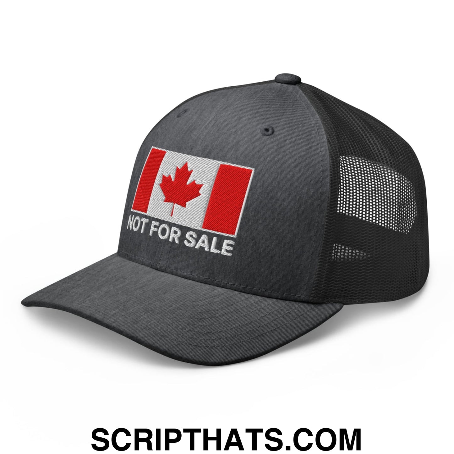 Not for Sale Canada Flag Embroidered Mesh Trucker Hat Dark Heather Gray