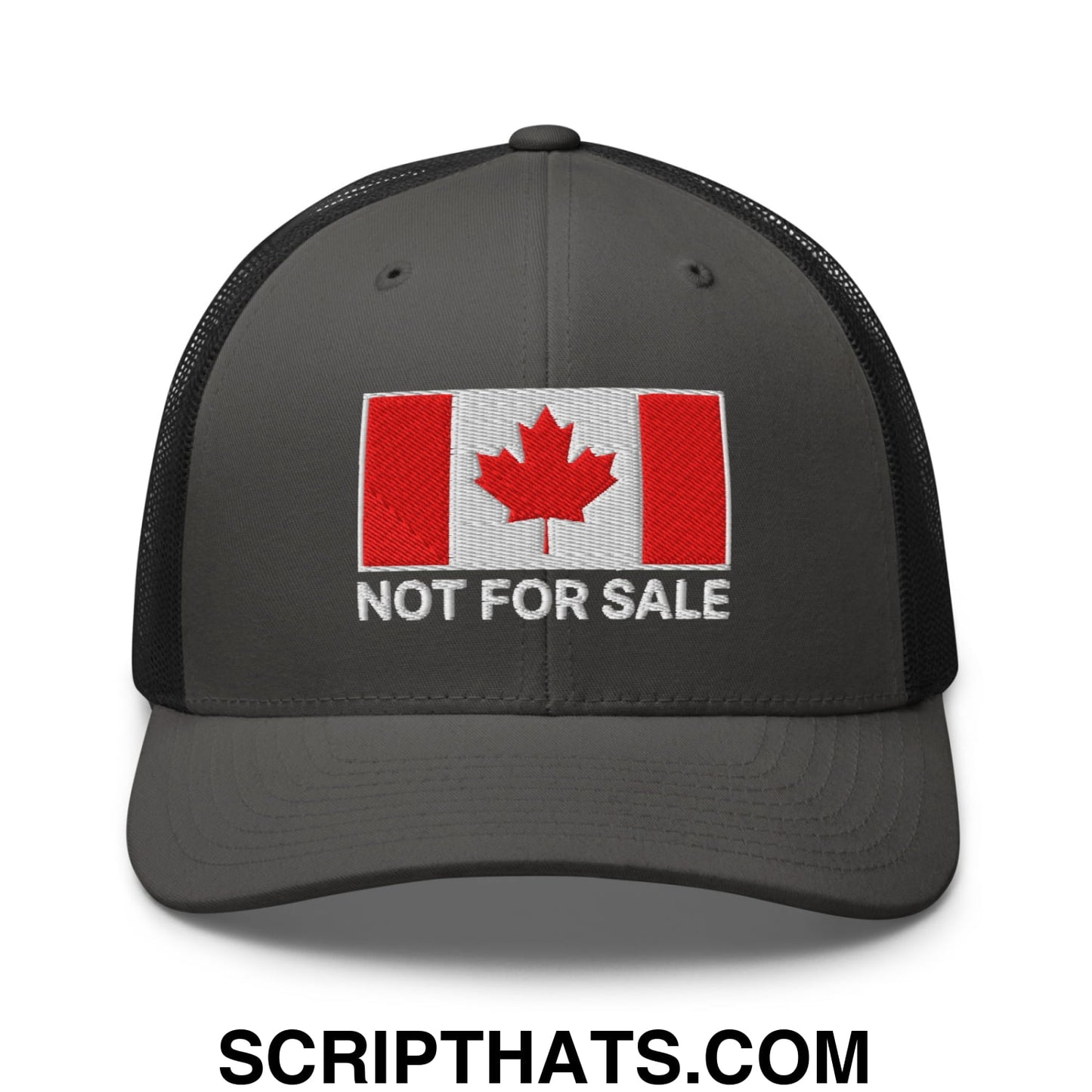 Not for Sale Canada Flag Embroidered Mesh Trucker Hat Charcoal Black