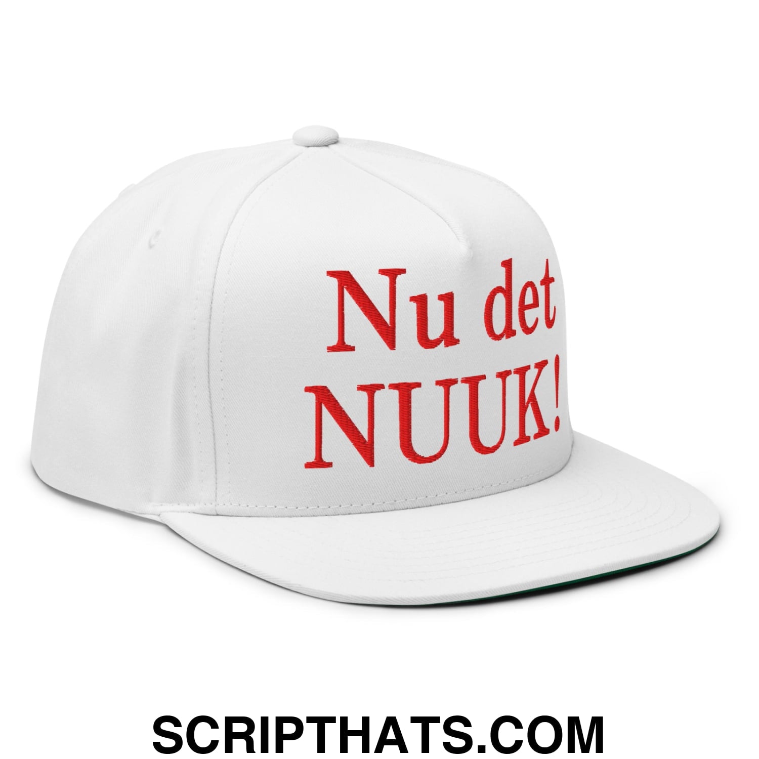 Nu det NUUK! Greenland Flag Embroidered Flat Bill Brim 5 Panel Snapback Hat White