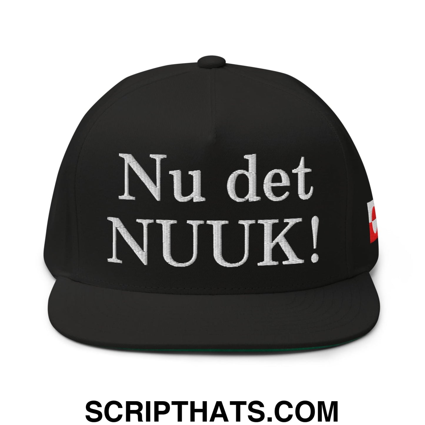Nu det NUUK! Greenland Flag Embroidered Flat Bill Brim 5 Panel Snapback Hat Black