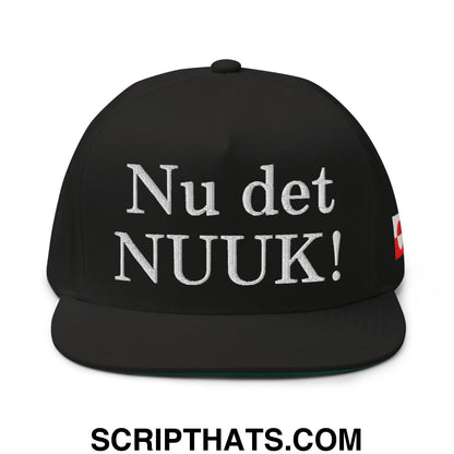 Nu det NUUK! Greenland Flag Embroidered Flat Bill Brim 5 Panel Snapback Hat Black