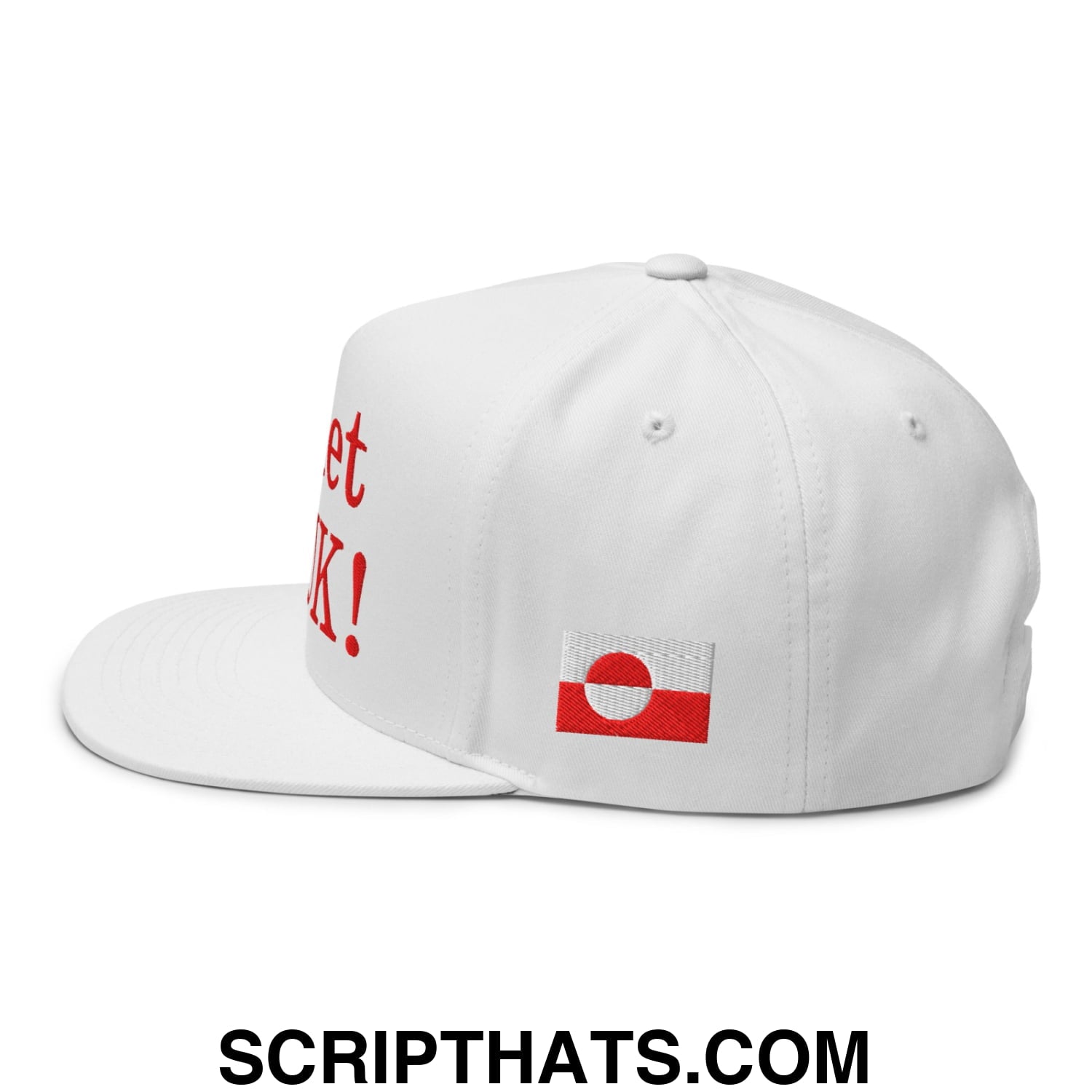Nu det NUUK! Greenland Flag Embroidered Flat Bill Brim 5 Panel Snapback Hat White