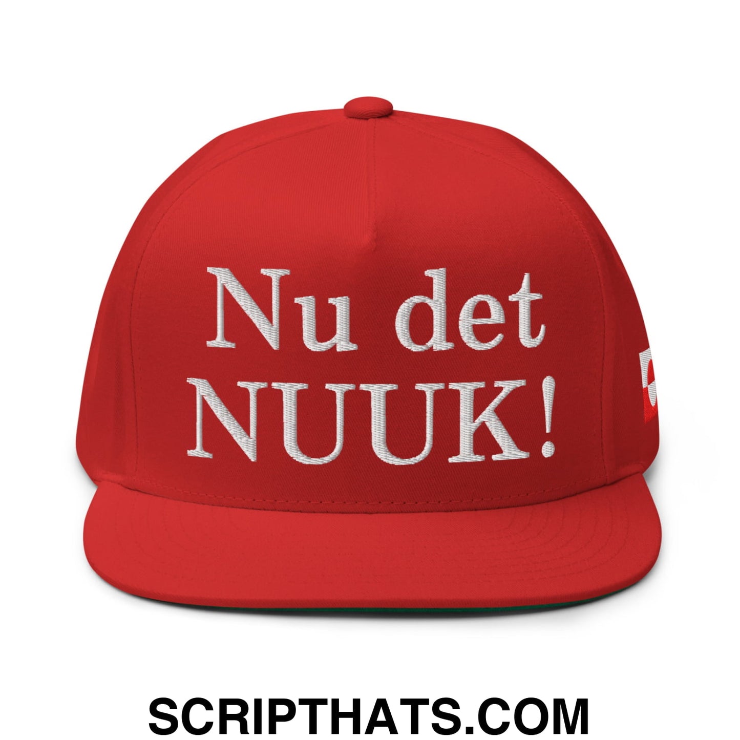 Nu det NUUK! Greenland Flag Embroidered Flat Bill Brim 5 Panel Snapback Hat Red