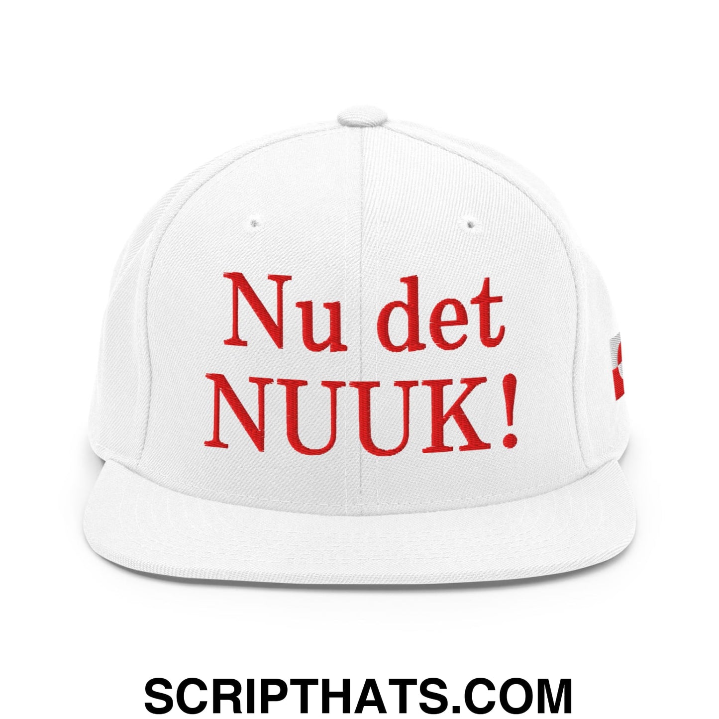 Nu det NUUK! Greenland Flag Embroidered Flat Bill Brim Snapback Hat White