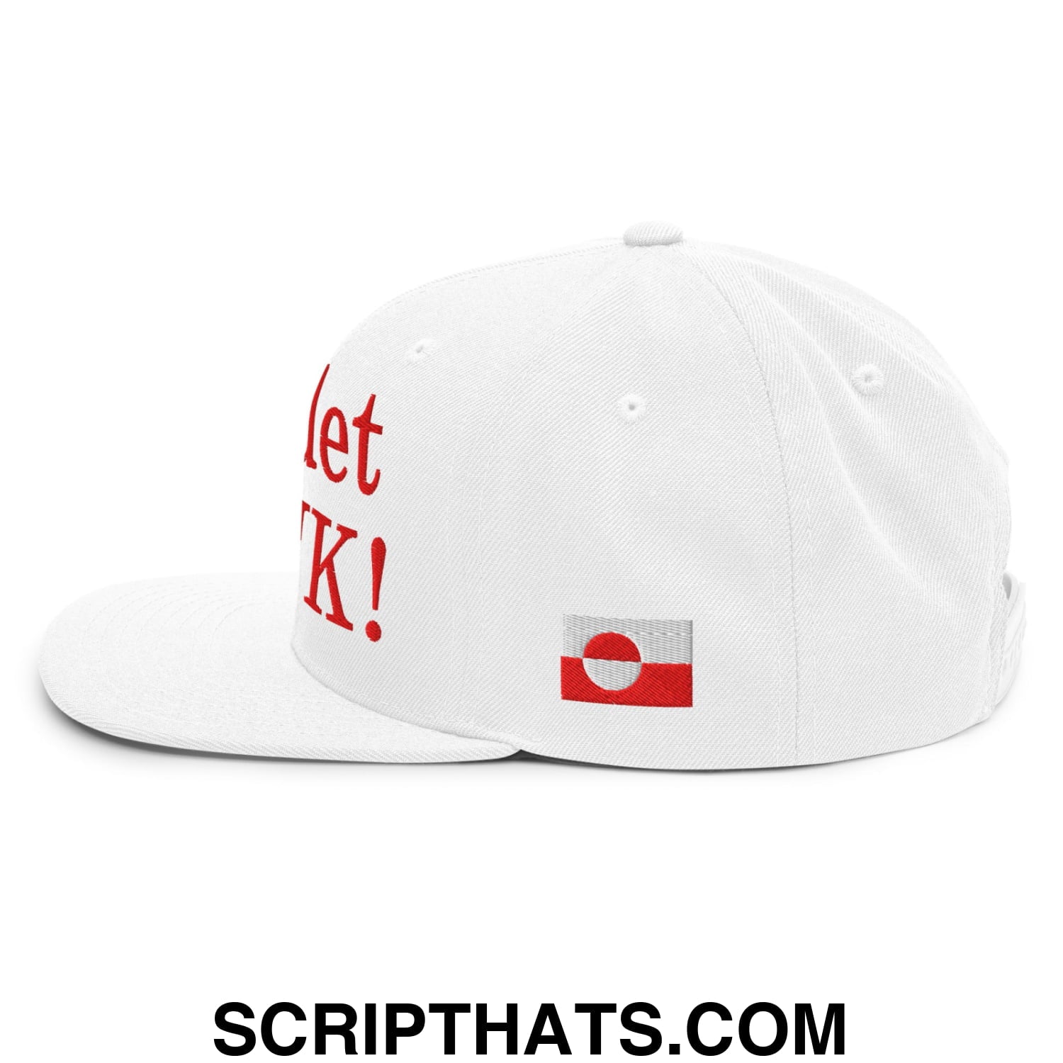 Nu det NUUK! Greenland Flag Embroidered Flat Bill Brim Snapback Hat White