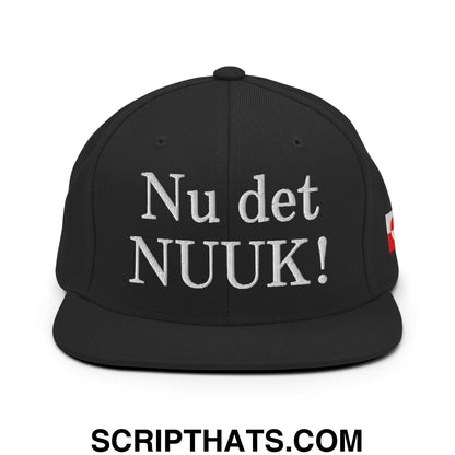 Nu det NUUK! Greenland Flag Embroidered Flat Bill Brim Snapback Hat Black