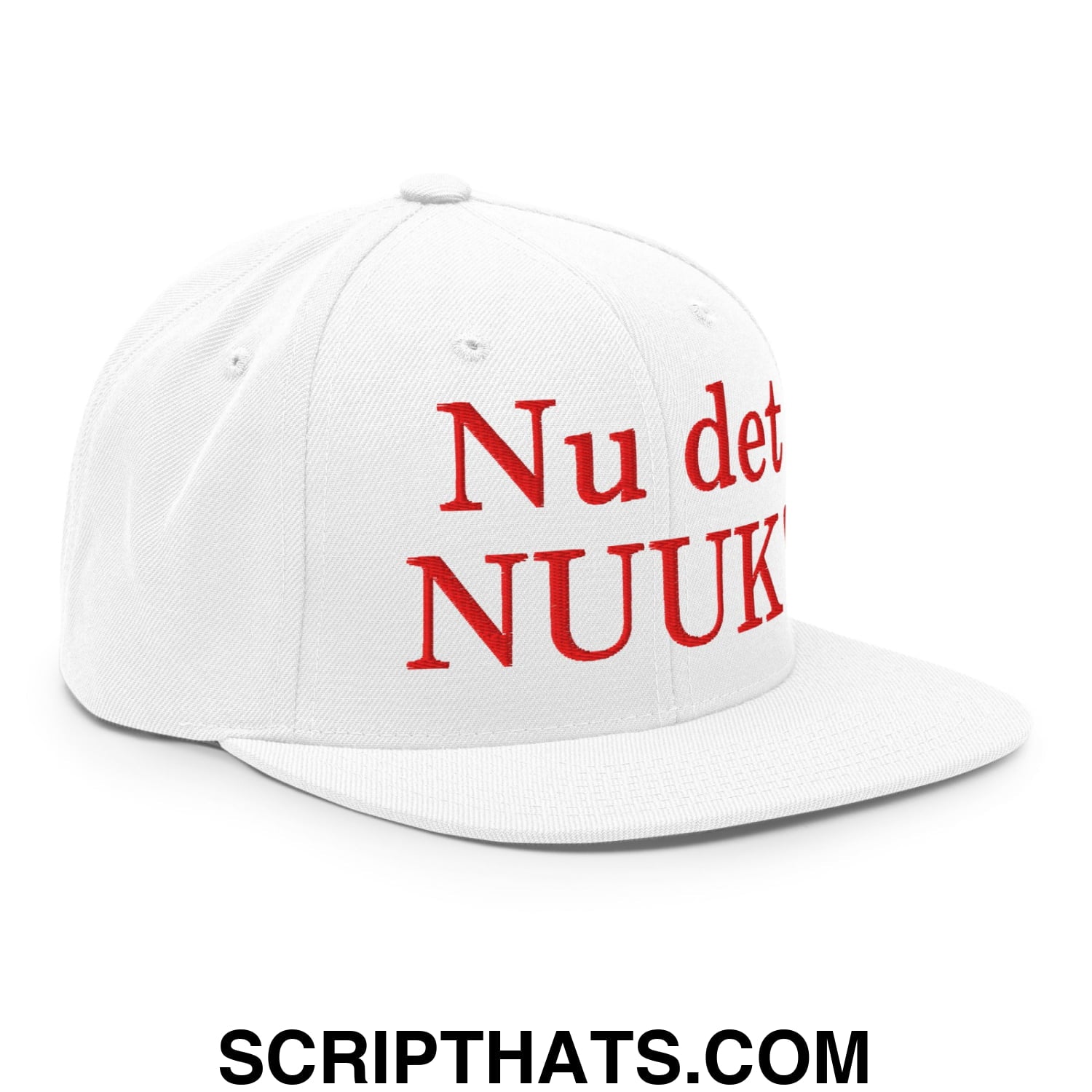 Nu det NUUK! Greenland Flag Embroidered Flat Bill Brim Snapback Hat White