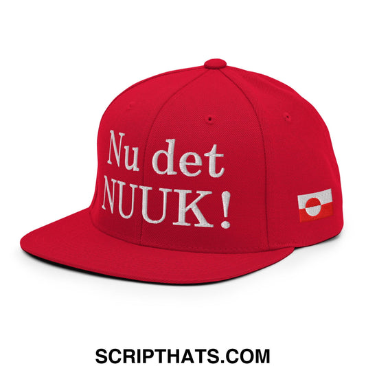 Nu det NUUK! Greenland Flag Embroidered Flat Bill Brim Snapback Hat Red