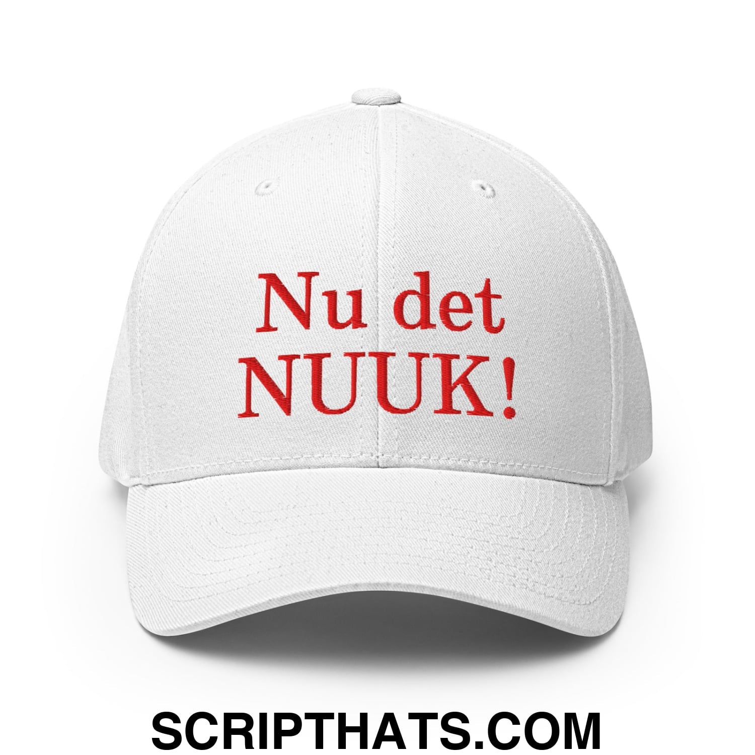 Nu det NUUK! Greenland Flag Embroidered Stretch Fit Baseball Hat White