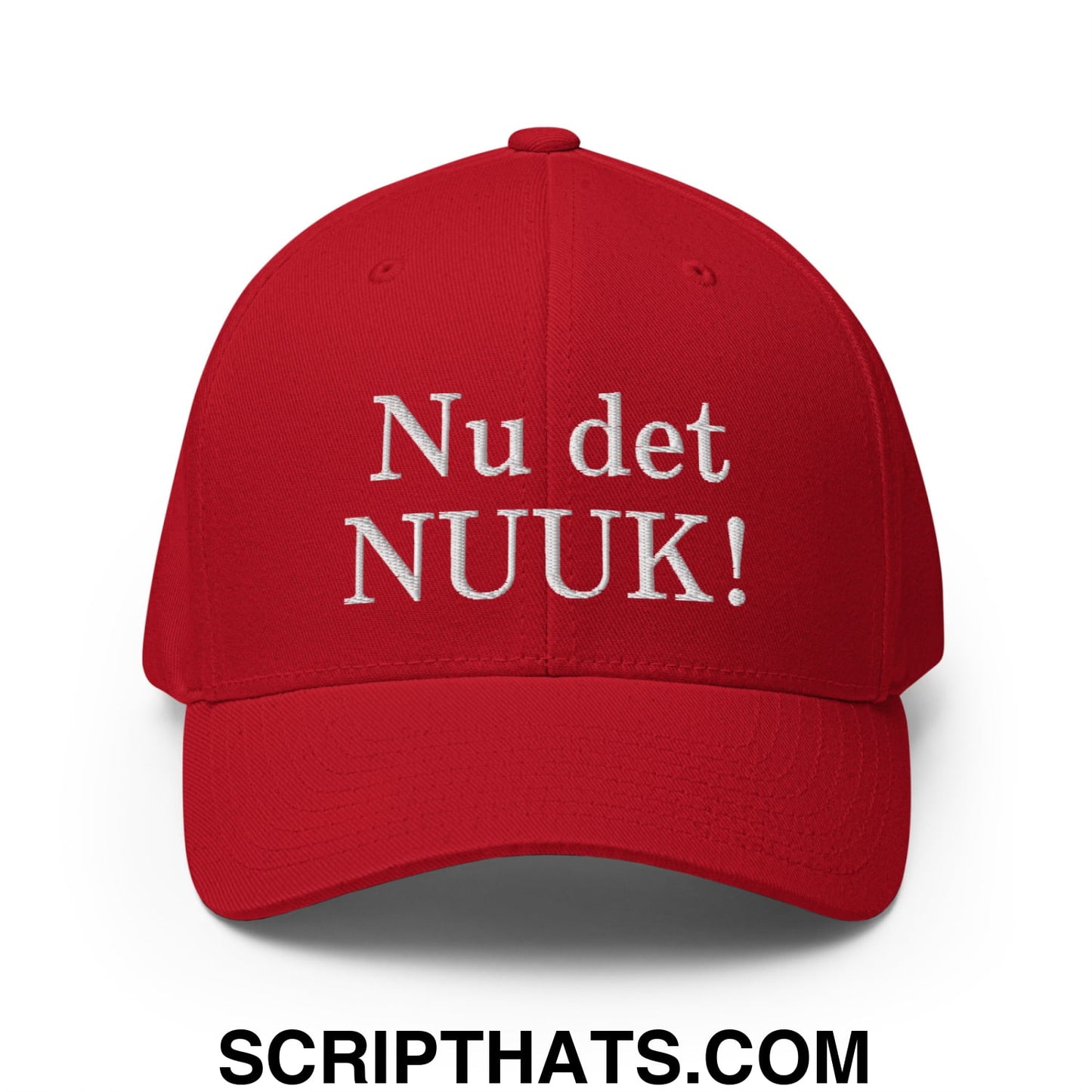Nu det NUUK! Greenland Flag Embroidered Stretch Fit Baseball Hat Red