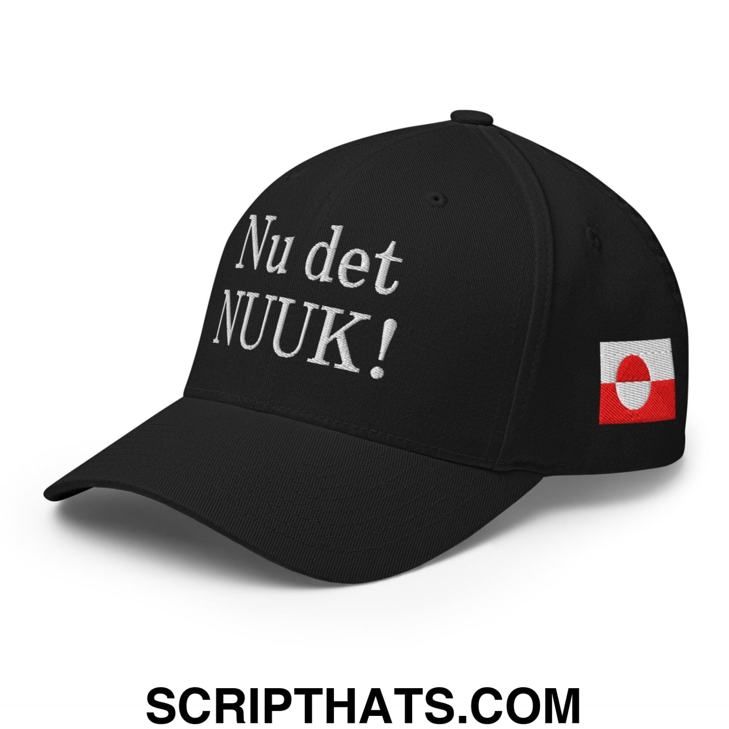 Nu det NUUK! Greenland Flag Embroidered Stretch Fit Baseball Hat Black