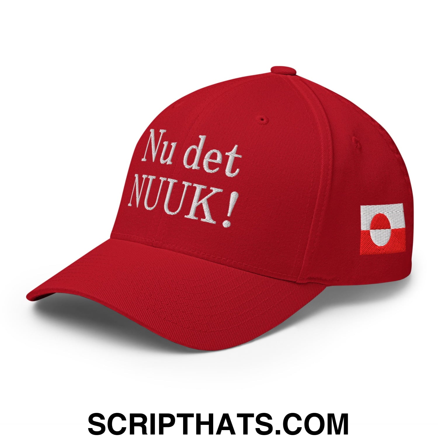 Nu det NUUK! Greenland Flag Embroidered Stretch Fit Baseball Hat Red