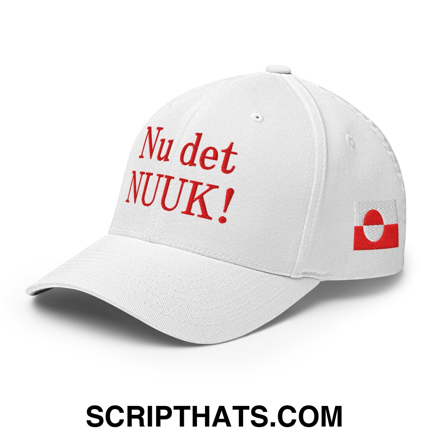 Nu det NUUK! Greenland Flag Embroidered Stretch Fit Baseball Hat White