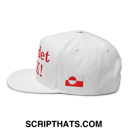 Nu er det NUUK! Greenland Flag Embroidered Flat Bill Brim 5 Panel Snapback Hat White