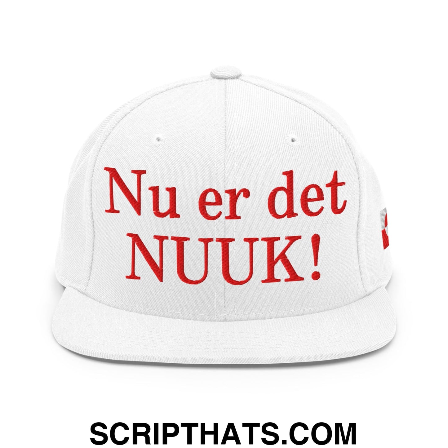 Nu er det NUUK! Greenland Flag Embroidered Flat Bill Brim Snapback Hat White