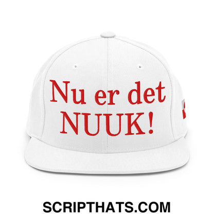 Nu er det NUUK! Greenland Flag Embroidered Flat Bill Brim Snapback Hat White