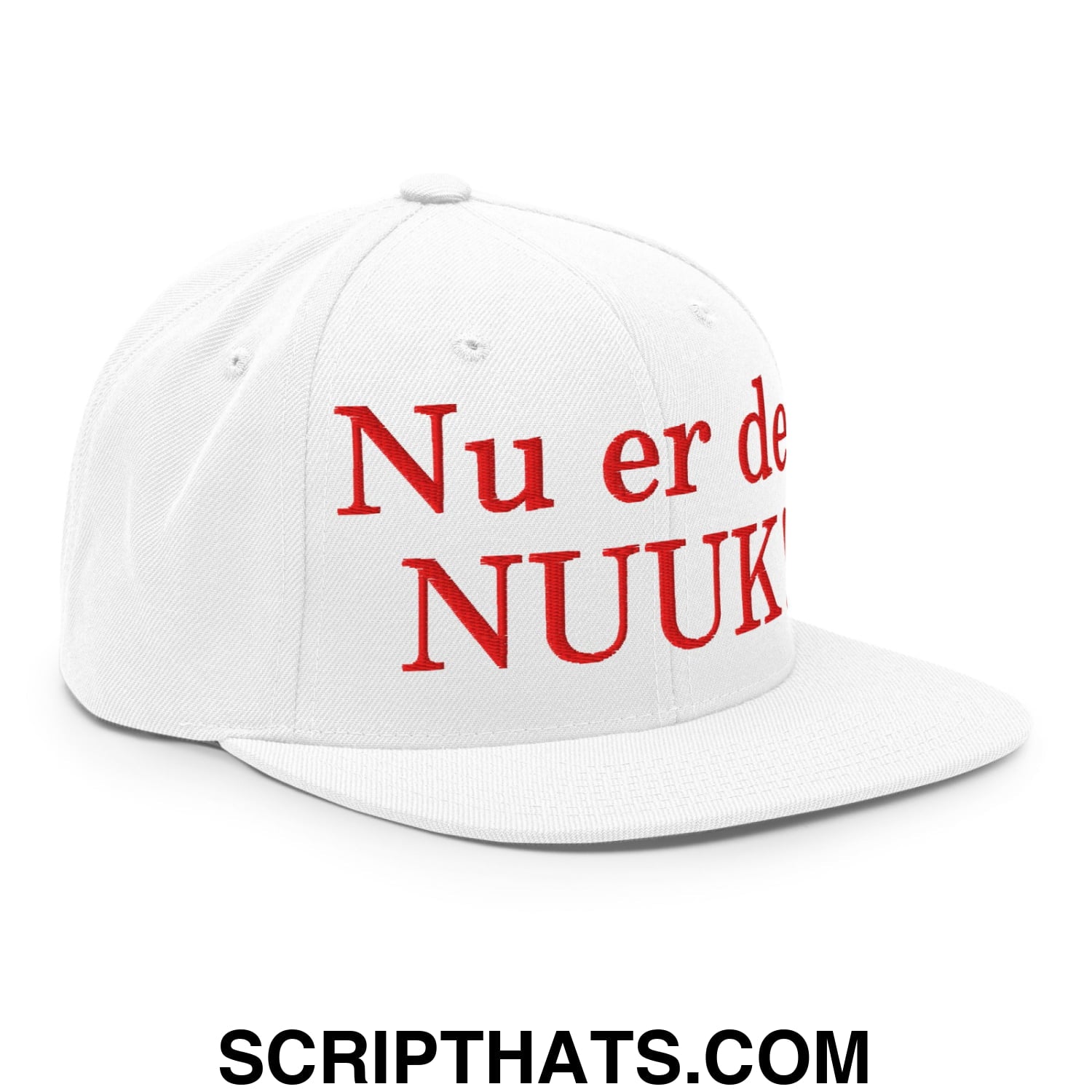 Nu er det NUUK! Greenland Flag Embroidered Flat Bill Brim Snapback Hat White